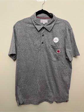 NWT Canadiana Grey Short Sleeve Polo Red Maple Leaf Men's Size Large